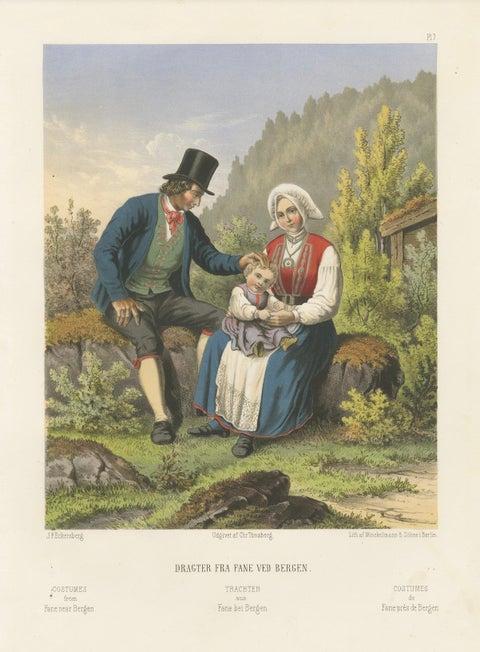 Norwegian Folk Costumes from Fane near Bergen, Tonsberg Edition, 1860s, close-up 6