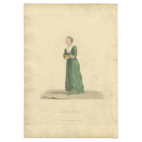 Antique Hand-Colored Engraving of a Lady of Rotterdam in The Netherlands, 1817, view 2