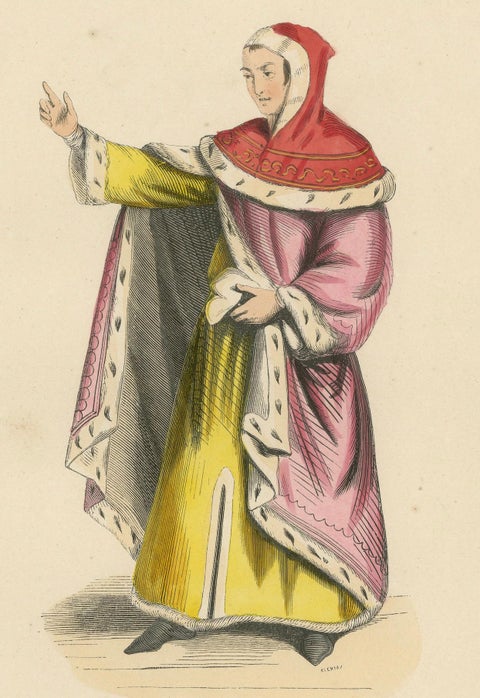 The Esteemed Jurist: A Magistrate's Robe in an Original Lithograph, 1847, close-up 1