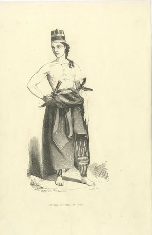 Javanese Man in Court Dress, Antique Wahlen Costume Print, 1843-1844