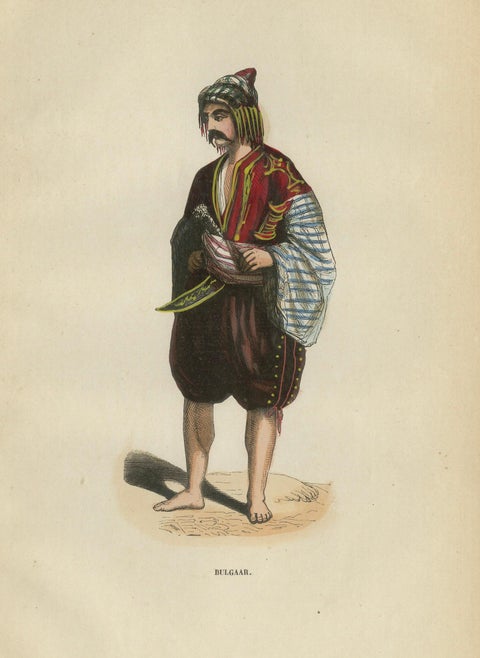 Bulgarian Man in Traditional Dress - Antique Costume Lithograph, c.1852, close-up 1
