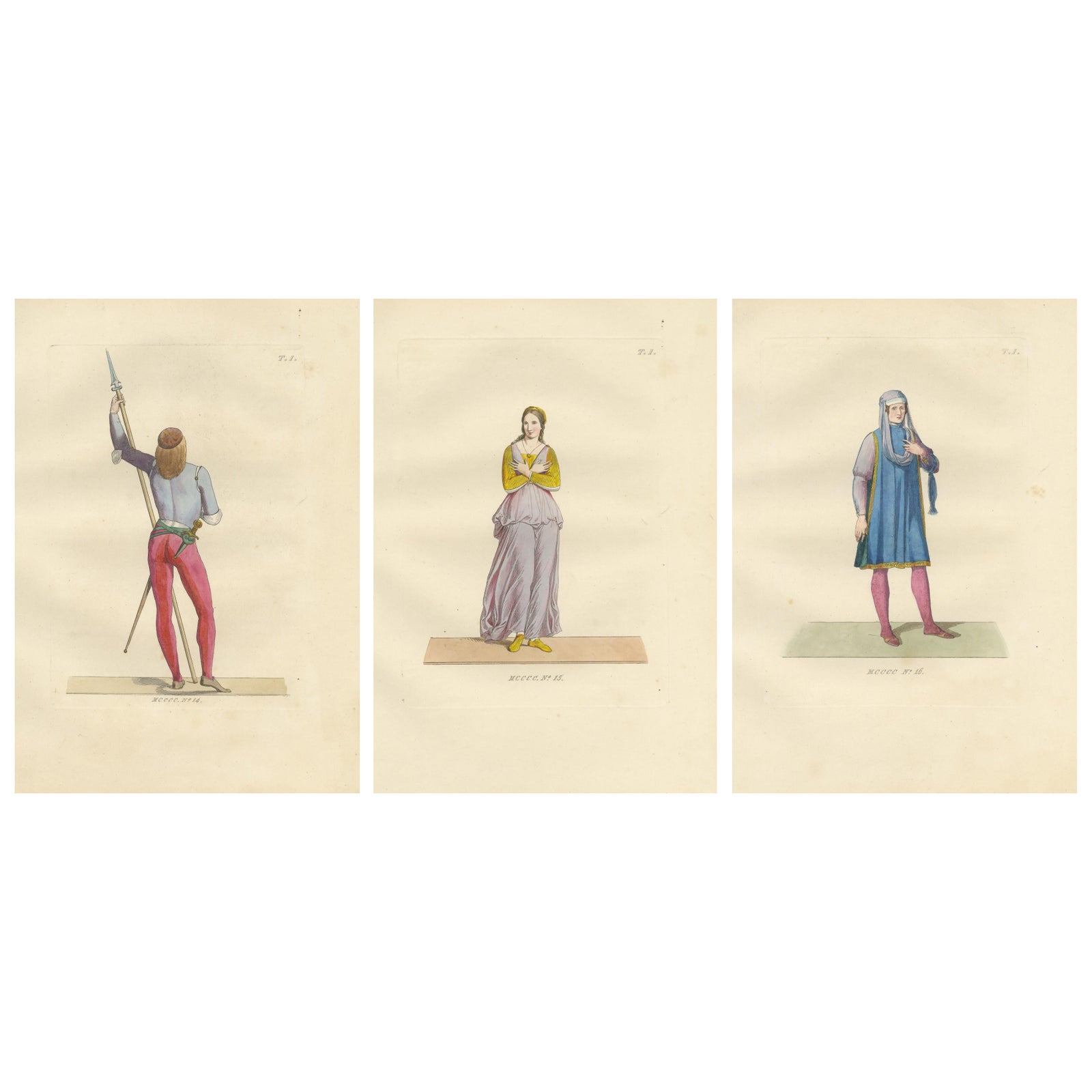 Renaissance Italian Costumes: Soldier, Young Italia Lady, Florentine Noble, 1845