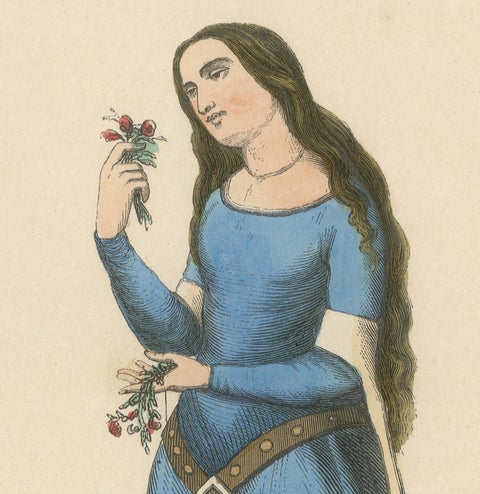 13th Century Elegance: A Noblewoman Amidst Nature in Medieval Attire, 1847, close-up 2