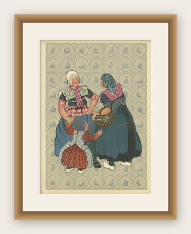 Spakenburg Women in Sunday Dress with Child, Dutch Costume Print (1932), shown framed