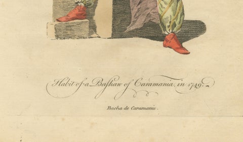 Antique Costume Print, Bashaw of Caramania, Ottoman Figure, 1749, close-up 6
