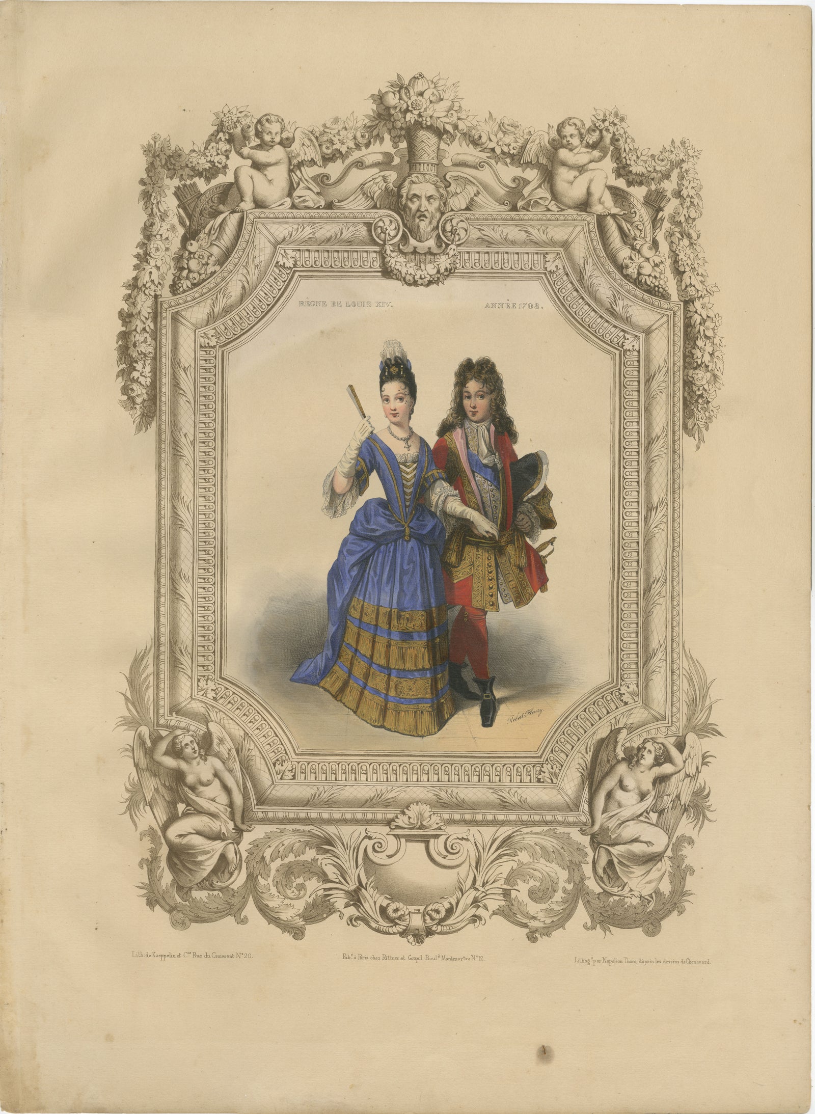 Louis XIV French Court Costume, Royal Couple, 1847