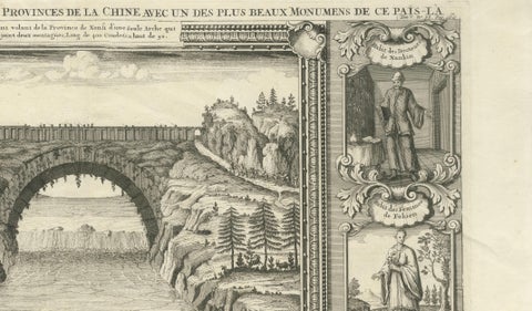 Antique China Costume & Xensi Bridge Engraving, Chatelain, 1719, close-up 5