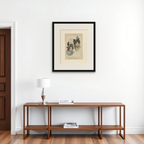 Pl. 3221 Antique Fashion Print of Ladies with Hats, 'c.1895', shown framed on a wall