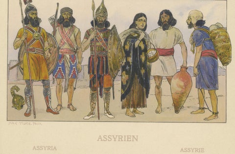 Set of 3 Antique Assyrian Costume and Culture Plates by Max Tilke, c.1900, close-up 2