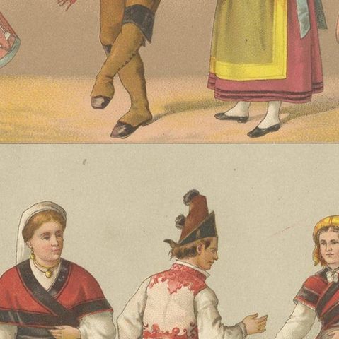 Pl. 177 Antique Print of Spanish Costumes by Racinet, 'circa 1880', close-up 2