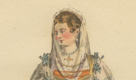 Antique Costume Print Lady of Paros Traditional Dress Jefferys, 1749, close-up 2