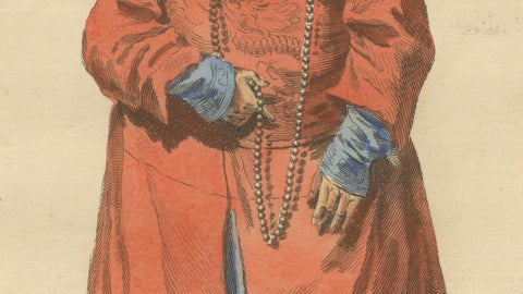 Chinese Mandarin Official in Light Summer Robes, Antique Costume Print, 1749, close-up 3