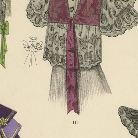 Victorian Splendor: Elegant Shawls and Mantles in Lithograph, Published in 1889, close-up 6