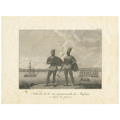 Antique Print of Burmese Natives in War Costume of old Burma (1800)