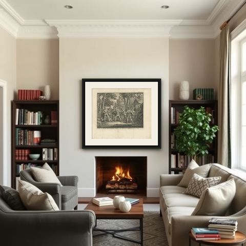 Antique Print of the Frisian Nobleman Galama by Tirion, 1749, shown framed in a room