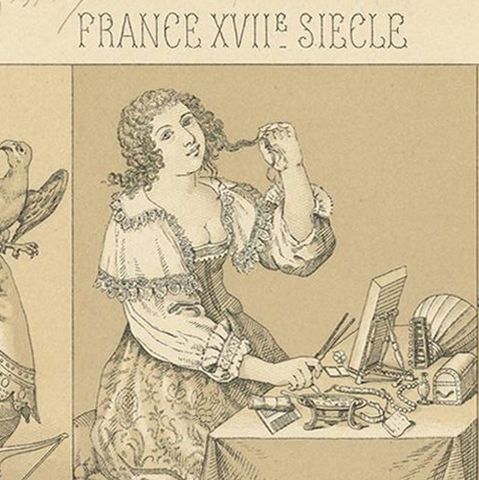Pl. 100 Antique Print of French 17th Century Costumes by Racinet, circa 1880, close-up 1