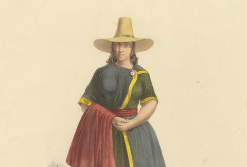 Peruvian Women's Costumes, Huarochirí & Huancavelica, Hand-Colored, 1841, close-up 2