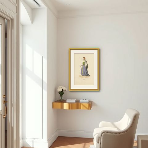 Renaissance Refinement: An English Lady in 'Costume du Moyen Âge, 1847, shown framed in a room