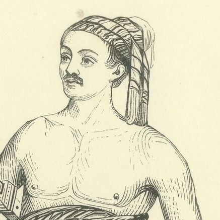 Warrior of the Island of Sawoe, Antique Wahlen Costume Print, 1843-1844, close-up 2