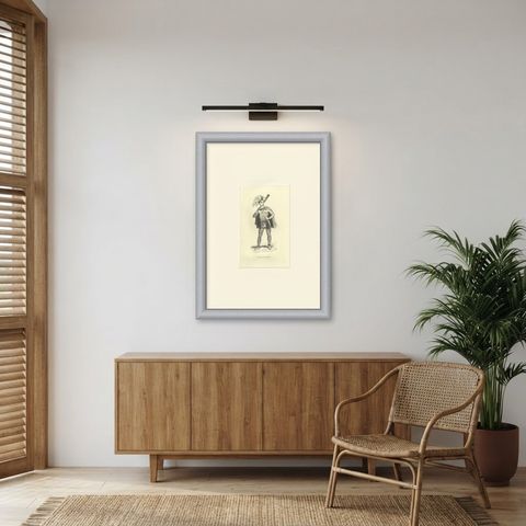Native of Massacre Island, Antique Wahlen Costume Print, 1843-1844, shown framed in a room
