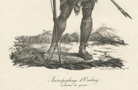 Warrior of Owhyhee (Hawaii) - Anthropophage in War Costume, 1785 Engraving, close-up 1