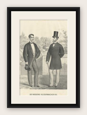 Decorative Antique Print of Men's Fashion, C.1900, shown framed