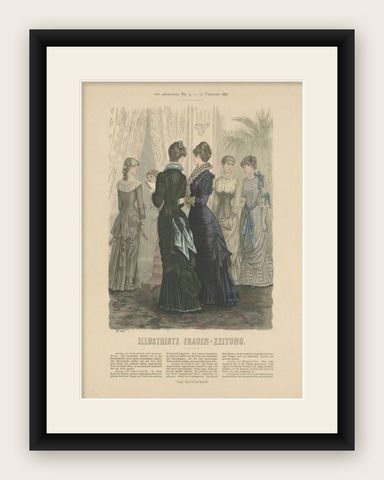 Antique Fashion Print by Marquart, 1881, shown framed