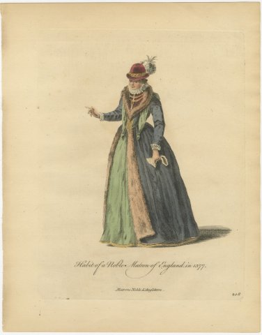 Habit of a Noble Matron of England in 1577, Jefferys Costume Plate, 1757, view 2