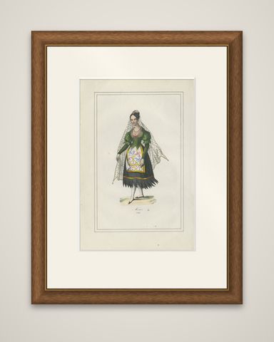 Mexican Woman Costume Print, Antique Hand-Colored Lithograph, 1854, shown framed