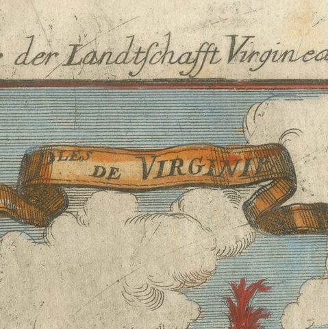 Virginia Indians, Man & Woman in Traditional Dress, Handcolored Engraving, 1683, close-up 5