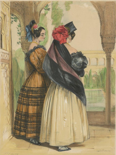 Antique Print of Two Spanish Ladies by J.F. Lewis, 1836, view 2