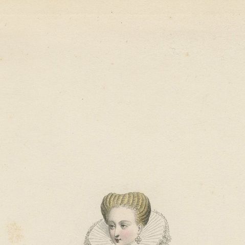 Antique French Costume Print of Gabrielle d’Estrées, 16th-Century Court Dress, close-up 6