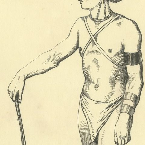 Papuan of Dorey Harbour, Antique Wahlen Costume Print, 1843-1844, close-up 3