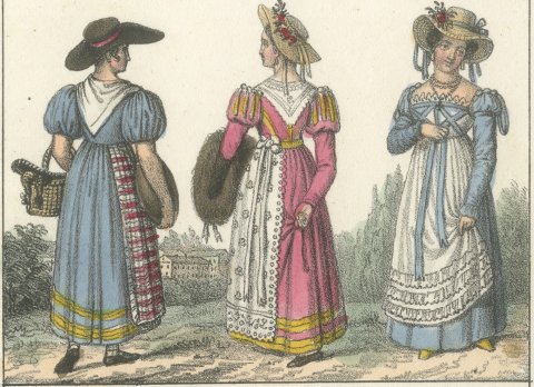 Women and a Lady of Florence with Venetian Women of the People, 1842, close-up 1