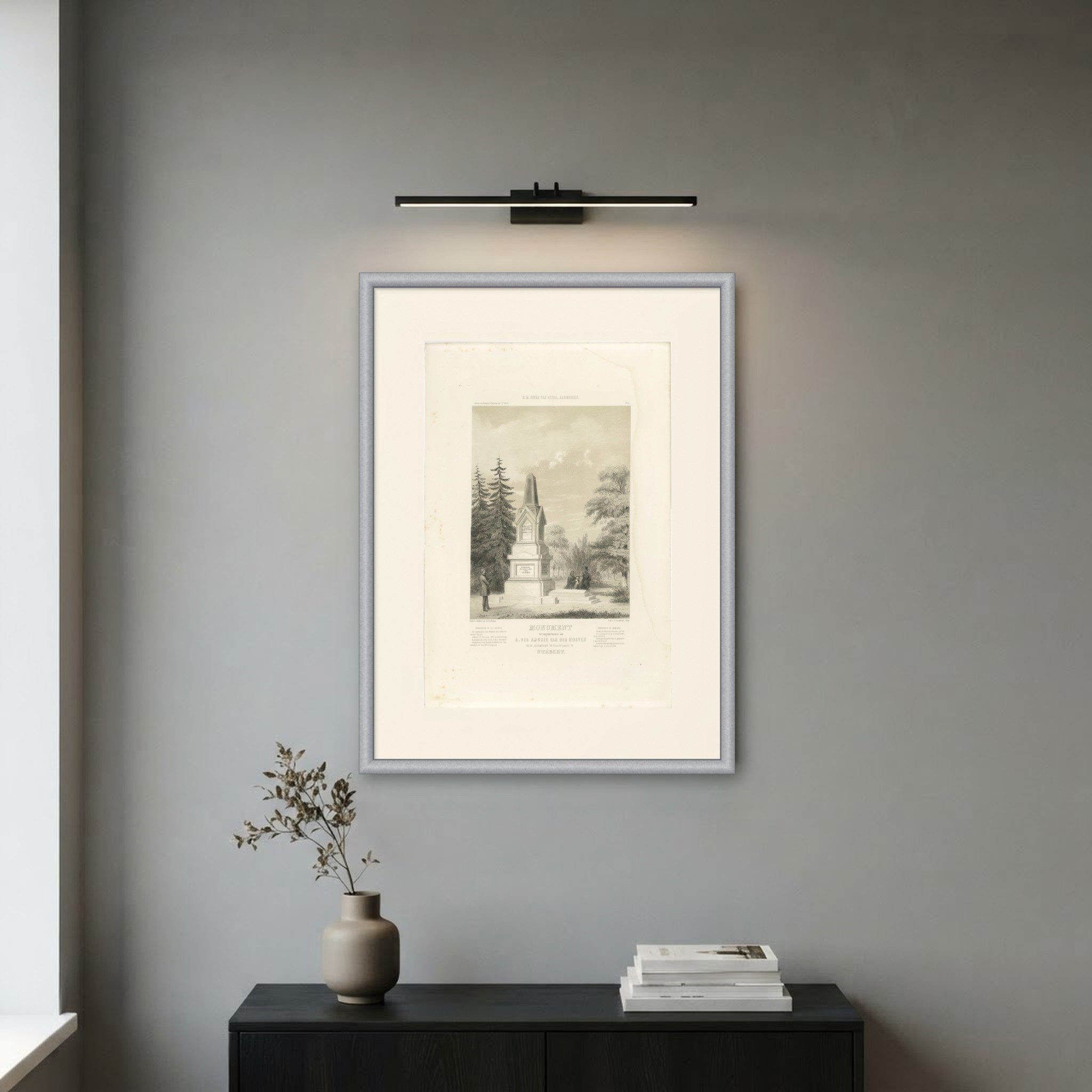 Van der Hoeven Monument, Utrecht, Dutch Architecture Print, Leliman, 1865-1866, shown framed on a wall