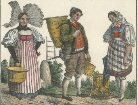 Swiss Woman, Swiss Bridal Couple and a Milkman of the Canton of Bern, 1842, close-up 2