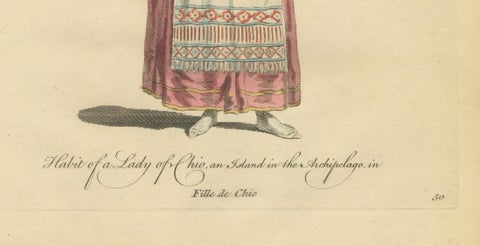 Antique Costume Print Lady of Chio Greek Island Dress Jefferys, 1749, close-up 4