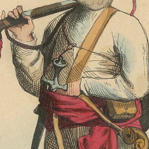 Antique Costume Print of an Afghan Soldier by Wahlen, '1843', close-up 1