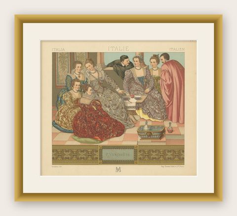 Pl. 170 Antique Print of Italian P_Veronese Costumes by Racinet, 'circa 1880', shown framed