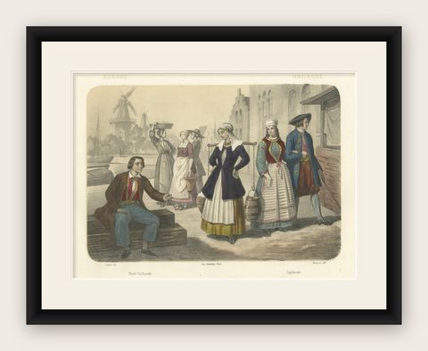 Dutch Regional Costumes, North Holland and Zuyderzee Figures, c.1845, shown framed