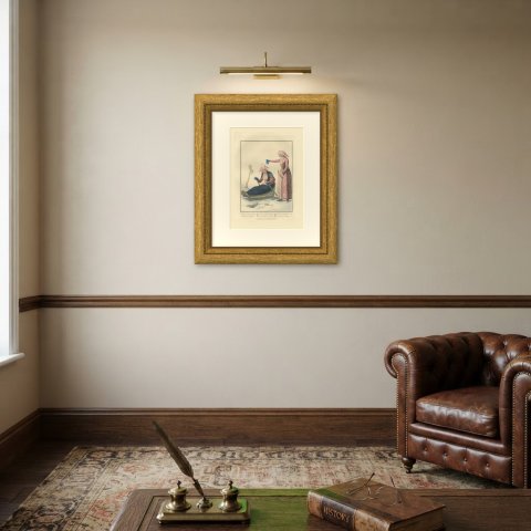 Molkwerum Sledge on the Ice, Frisian Costume Print, 1811, shown framed on a wall