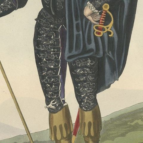 Old Print of Genoese Armor of Genoese Crossbowmen, 1842, close-up 3