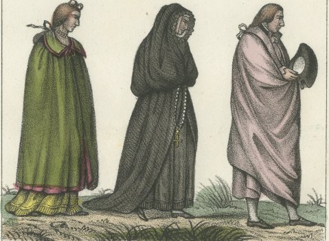 Murcian Rider, Andalusian and Portuguese Merchant with Wife and Maid, 1842, close-up 2