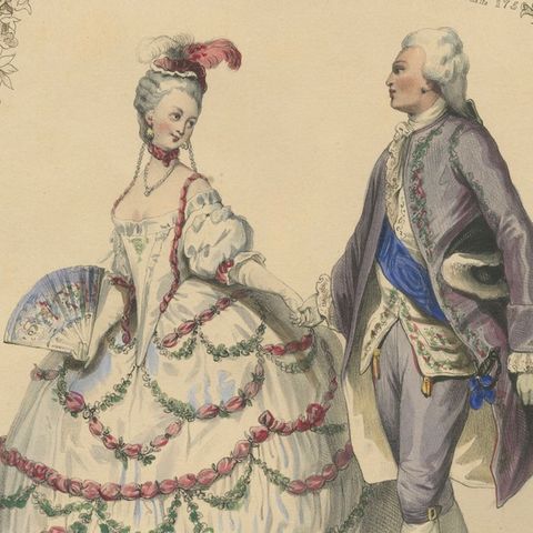 Louis XV & Madame de Pompadour Rococo Court Costume Lithograph, 1847, close-up 2