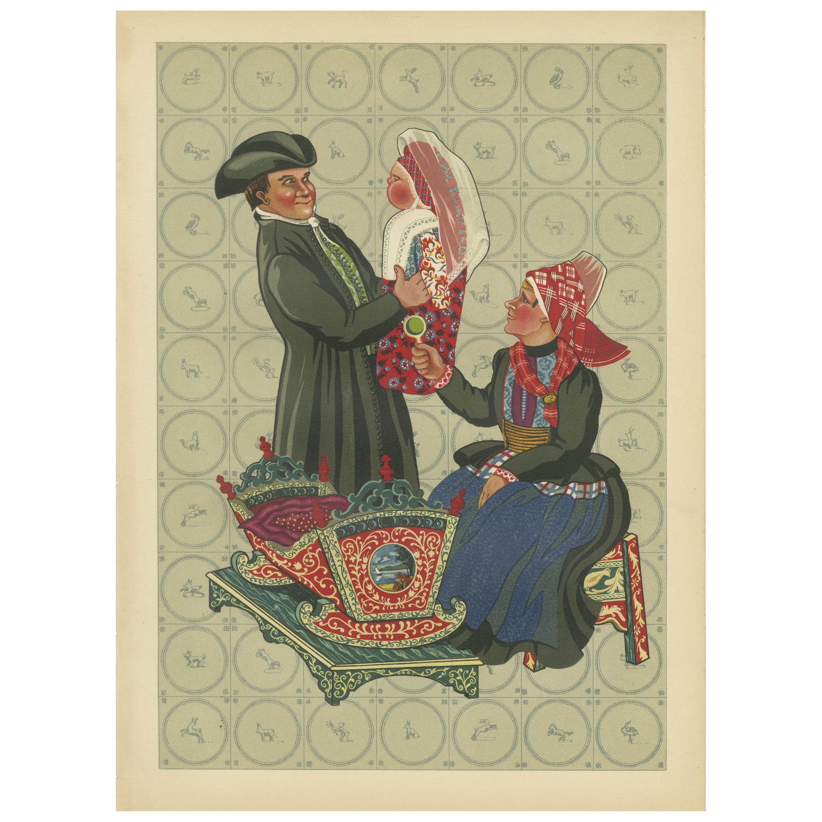 Hindeloopen Family with Painted Cradle, Dutch Costume, 1932