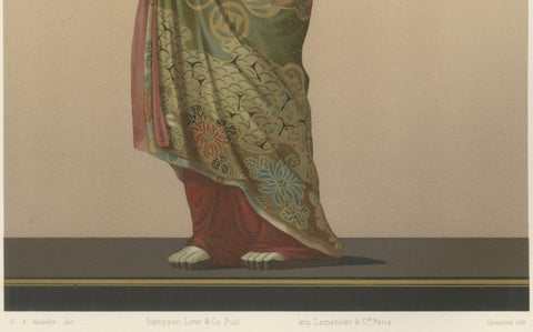 A Stunning Lithograph Showcasing a Japanese Lady Dressed in Kimono, 1884, close-up 1
