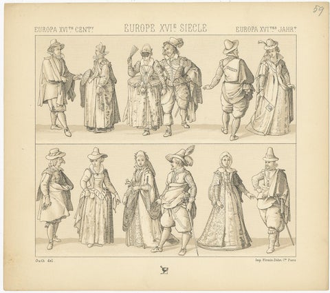 Pl. 59 Antique Print of European XVIth Century Costumes by Racinet, view 2