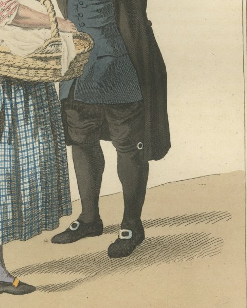 Off to the Fair with Butter and Eggs, Dutch Costume Print, 1811, close-up 3