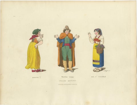 Costume Print: Italian Gestures with Traditional Dress, 1820s Engraving, view 2