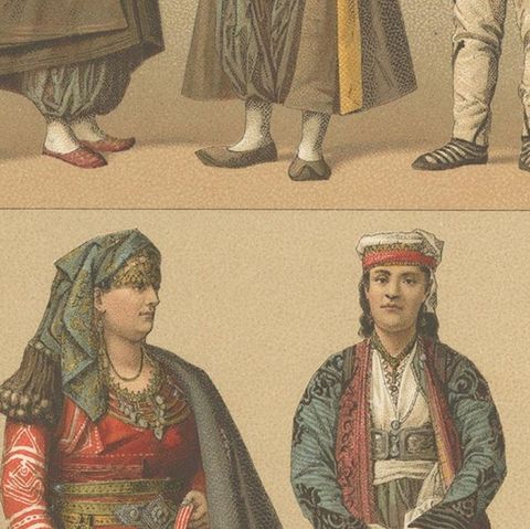 Pl. 76 Antique Print of European Turkish Costumes by Racinet, 'circa 1880', close-up 2
